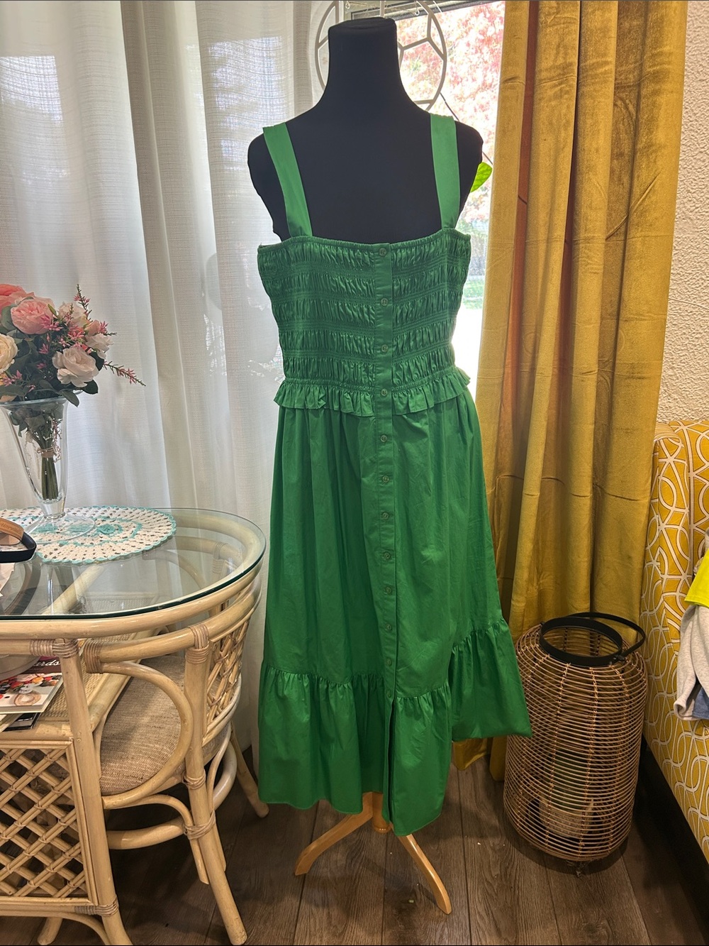 Eliza J Green Smocked Sundress with Button Front
